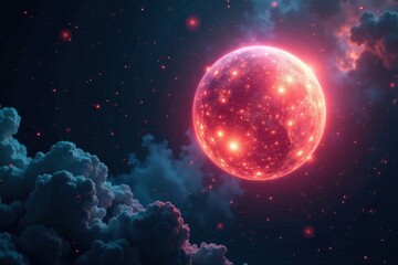 Mysterious glowing orb floating in space , starry night, astronomy, nebulae
