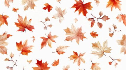 Obraz premium Delicate watercolor autumn leaves pattern on a white background