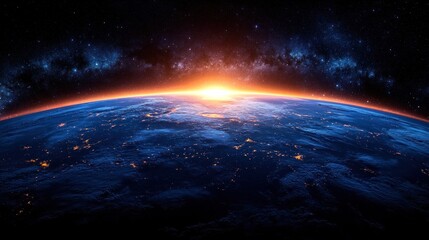 Fototapeta premium Earth Sunrise from Space, City Lights
