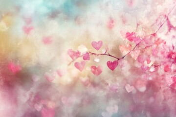 Pastel Pink And Blue Heart Shaped Leaves On Branch Abstract Background