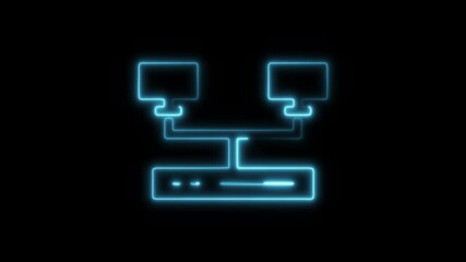 Glowing neon local network icon isolated on black background. HD Video motion graphic animation