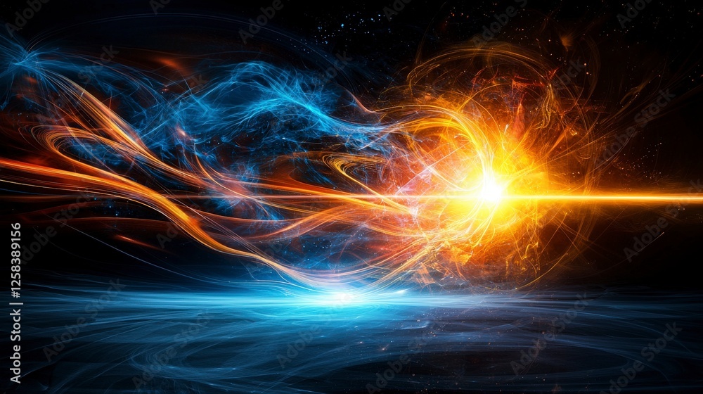 Poster cosmic dance of light abstract digital art in a futuristic environment with spectacular perspectives