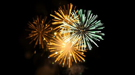 Vintage Gold and Green Fireworks Display with Elegant Sparkles