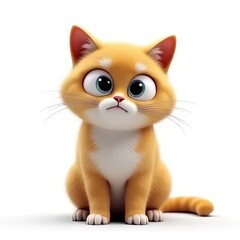 Obraz premium Adorable Ginger Kitten with Big Eyes Sitting on a White Background