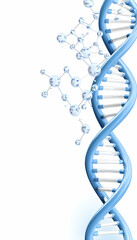 DNA Helix Blue strands with molecules. Science or medical use in lab. White background
