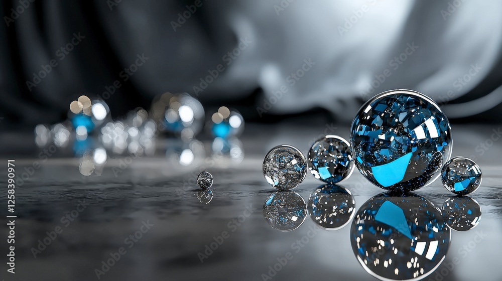 Poster Shiny metallic textures with smooth reflections abstract space visual art contemporary setting close-up view