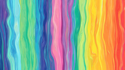 Vibrant Rainbow Abstract Painting with Wavy Vertical Stripes of Color