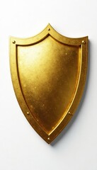 Gleaming gold shield on pristine white backdrop, simple, luxury, award