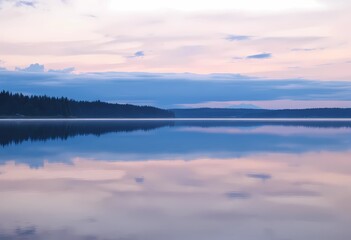 Fototapeta premium Serene Sunset Reflection on a Calm Lake