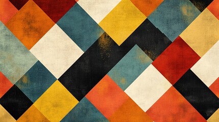 Colorful Geometric Pattern with Triangular and Diamond Shapes in Warm and Cool Tones for Background or Design Use