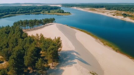 Top view of vast sand dunes with intricate patterns and textures, showcasing the natural beauty of desert landscapes, warm tones, and undulating sand formations.