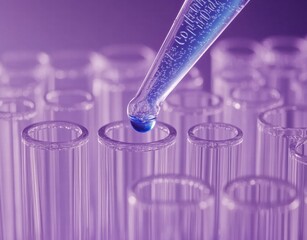 A blue liquid is being poured into a glass tube