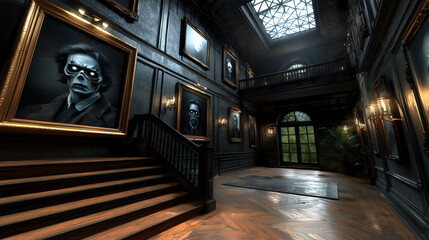  haunted house with creepy portraits