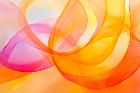 Abstract representation of fluid dynamics with swirling liquid shapes in a vibrant mix of orange, pink, and yellow, creating energy and organic movement.