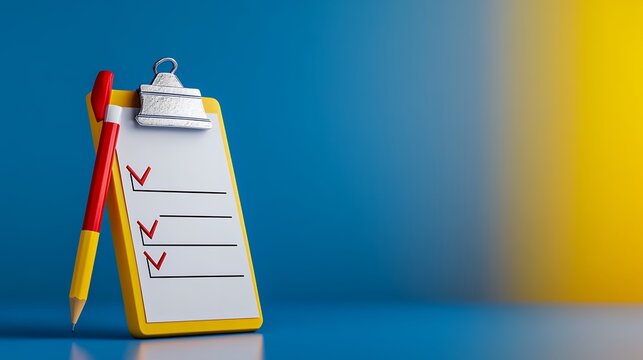 3d Rendered Checklist Clipboard With Red Pen