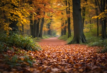 Obraz premium Autumnal Path Through Golden Forest