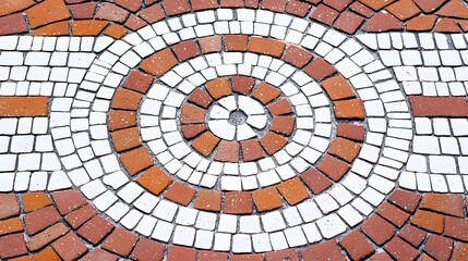 Fototapeta premium Circular Mosaic Design Featuring Red and White Tiles on Surface