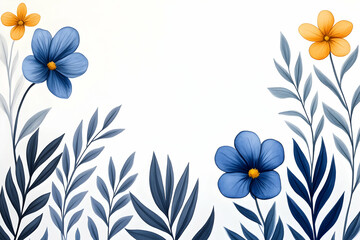Floral background with blue and yellow flowers and leaves for banners, invitations and cards