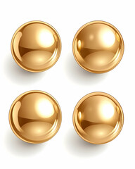 Four gold spheres. Spheres grouped together. Shiny, polished, metallic surface. For decoration