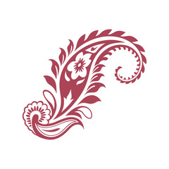 Graceful Paisley Flower and Vine Ornament with Curving Leaf Patterns