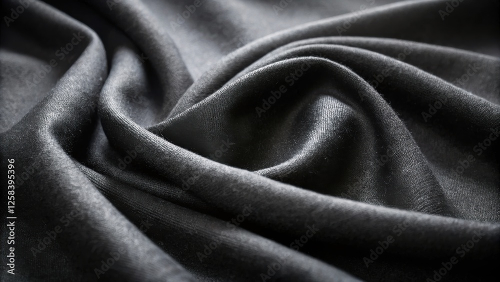 Aufkleber close-up view of dark gray fabric with soft folds and gentle curves exhibiting a luxurious texture