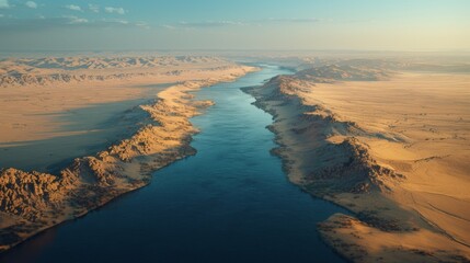 Fototapeta premium Aerial View of River Cutting Through Desert Landscape