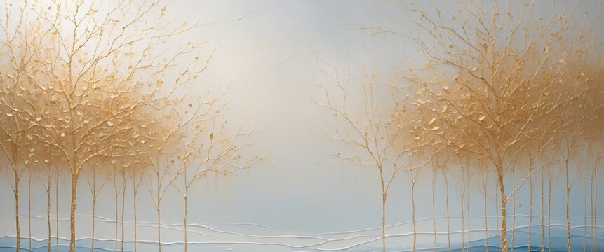 Abstract and elegant design with golden veins resembling trees on an abstract landscape. - Powered by Adobe
