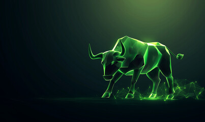 Obraz premium Digital green bull illustration with a glowing effect against a dark background.