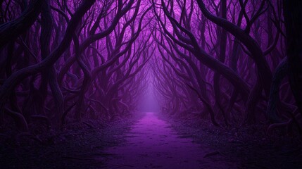 Obraz premium Enchanted Pathway Through Mysterious Purple Forest at Twilight