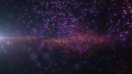 Fototapeta premium Purple and pink bokeh lights on a dark background create a whimsical and cosmic ambiance, perfect for artistic designs