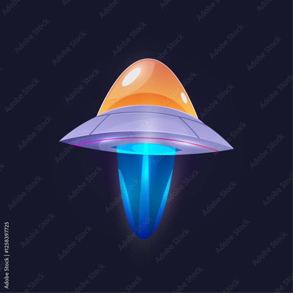 Poster space sauce of ufo aliens, isolated spacecraft with glowing. vector shuttle of extraterrestrial crea