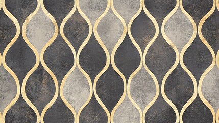 Elegant Abstract Wallpaper with Curved Lines, Gold Accents, and Textured Gray Background Perfect for Modern Interior Design Inspiration
