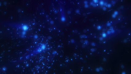 Fototapeta premium Shimmering blue snowflakes on a deep blue background, evoking coolness and serene winter nights
