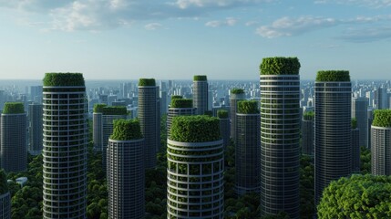 Obraz premium Urban Towers Surrounded by Lush Greenery in Eco-Friendly Landscape