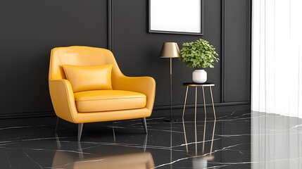 Modern Yellow Chair in Stylish Black and White Living Space Design