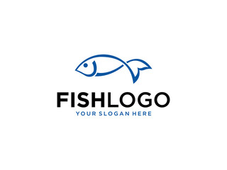 Abstract Blue Line Fish Design on White Background