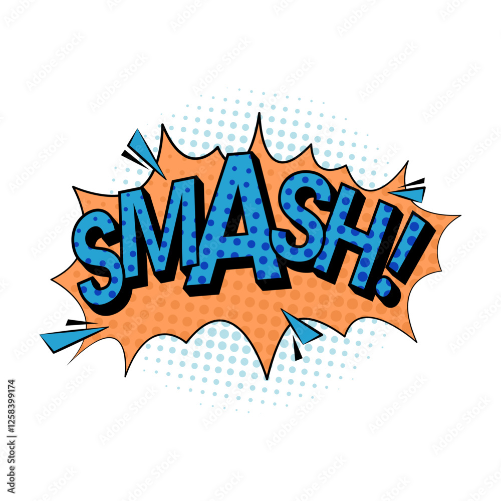 Aufkleber smash sound effect for comic book and action expression in drawings. vector isolated sticker or icon