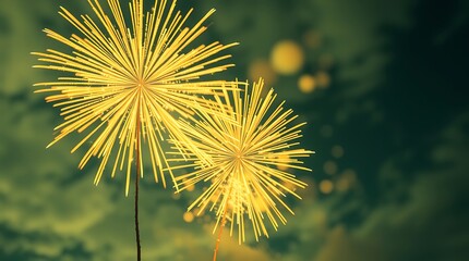 Obraz premium Vintage Gold and Green Fireworks Display with Elegant Sparkles