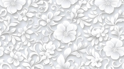 Fototapeta premium Elegant Floral Pattern in White Relief Design for Background Use