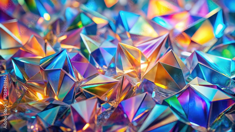 Poster a vibrant collection of iridescent crystal formations, showcasing a spectrum of dazzling colors and 