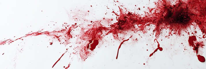 A series of realistic blood drips and splashes spread across a white background, creating a dramatic and intense visual effect, suitable for horror, crime, or medical-themed designs