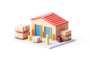3D storage facility icon, clean design for warehouse infrastructure on white background.
