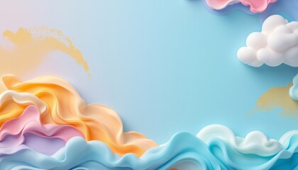 Fototapeta premium Pastel Abstract Background with Clouds and Waving Fabric Design