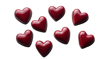 Fototapeta premium Nine red hearts floating on transparent background representing love and romance