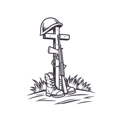 Fallen soldier memorial silhouette. American Independence or Memorial day Vector Clipart Illustration background.