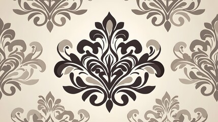 Elegant Floral Pattern with Stylish Swirls and Lines in Neutral Tones