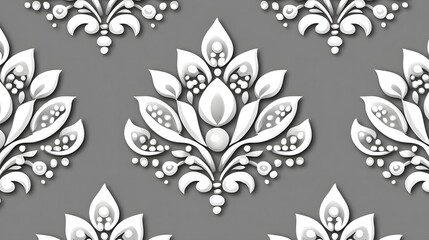Elegant White Floral Pattern on Soft Gray Background for Design
