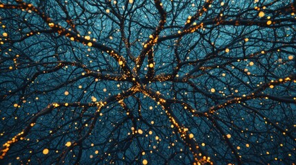 Magical Winter Night with Twinkling Lights in Tree Branches
