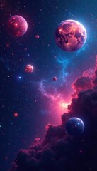 Radiant, iridescent worlds floating amidst the galaxy's vast expanse , extraterrestrial realms, celestial landscapes, shimmering galaxies