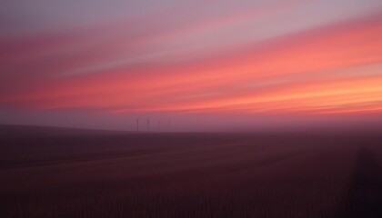 Fototapeta premium Serene sunset over rural landscape field calm environment wide angle nature's beauty